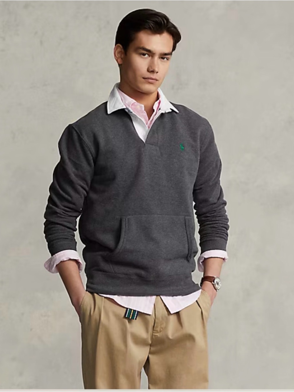 Polo Ralph Lauren The RL Fleece Rugby Mens Size Small Grey Collared Pullover